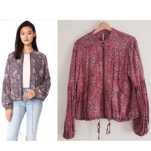 Free People  Paisley Balloon Sleeve Bomber Jacket